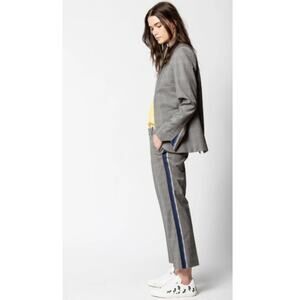 Zadig & Voltaire Posh Check Side Stripe Wool Silk Cropped Trouser Pant 34 XS